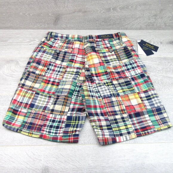 Polo Ralph Lauren Patchwork Madras Chino Shorts Classic Fit 9" Men's Size 34 NEW - Picture 6 of 15